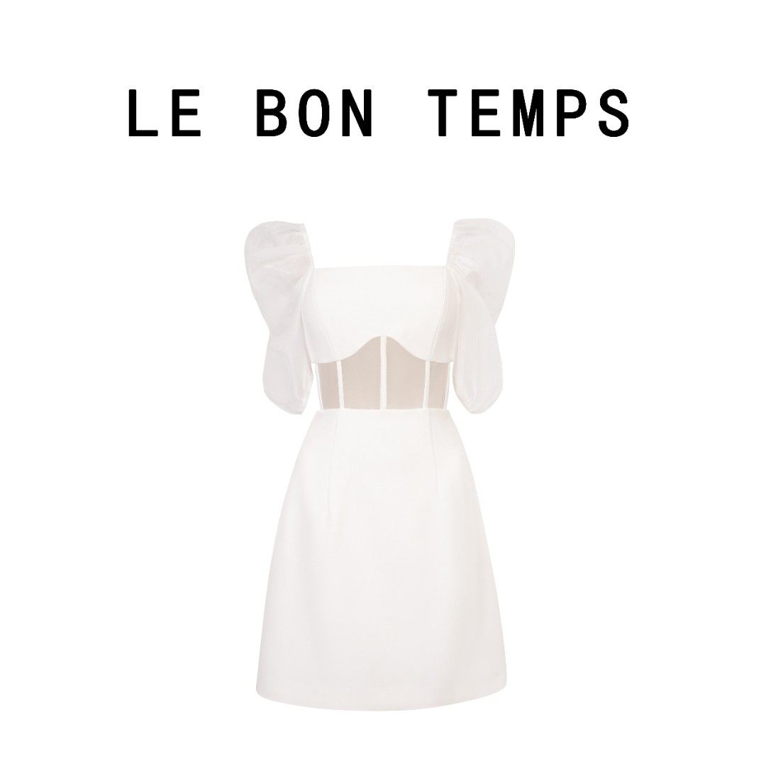 【LE BON TEMPS】鱼骨透视泡泡袖法式轻礼服Dress連衣裙