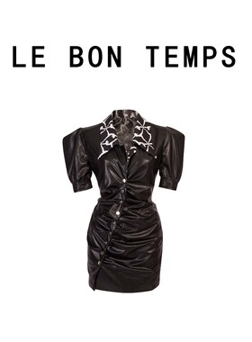 【LE BON TEMPS】黑色V领连衣裙定制包臀皮裙Dress連衣裙