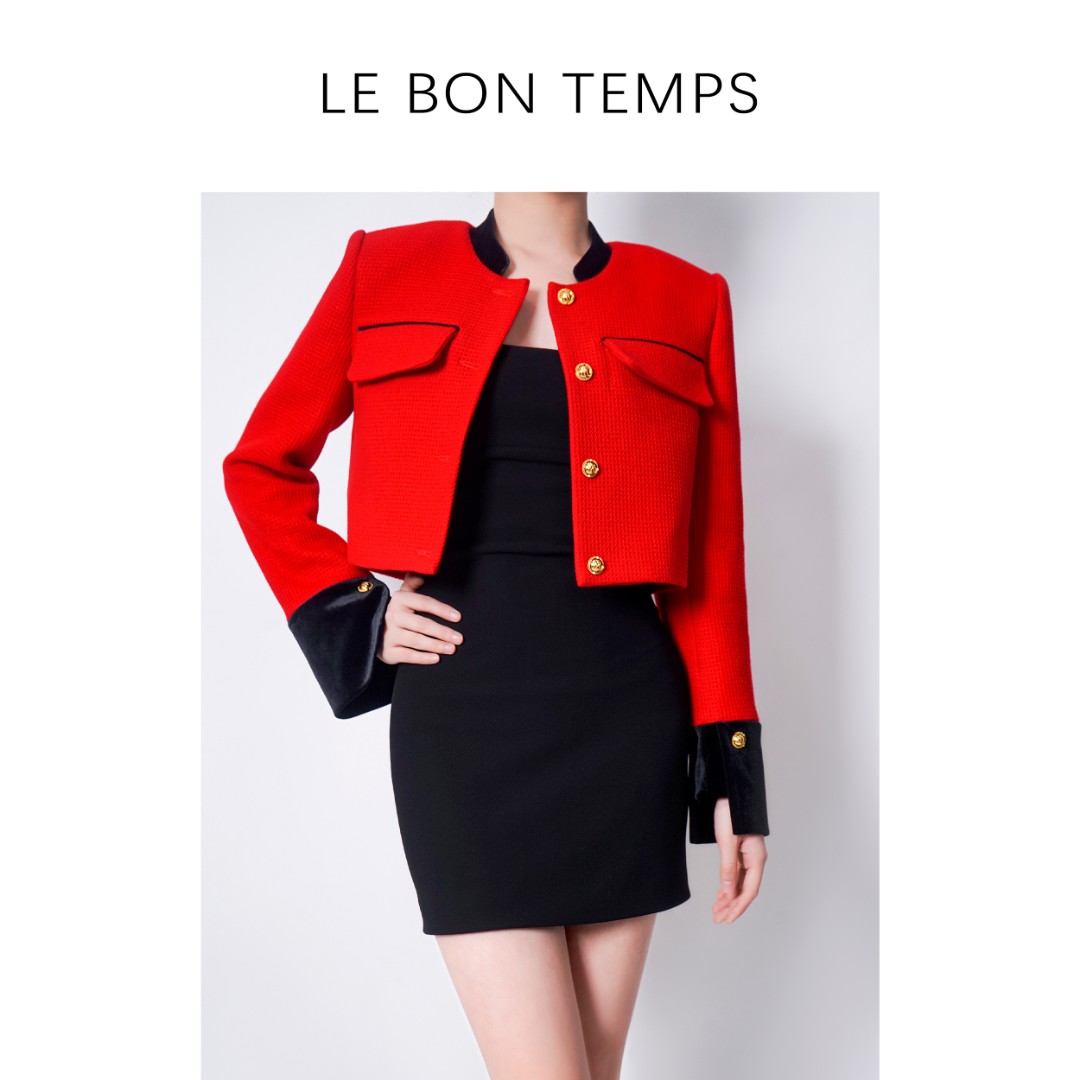 【LBT&冬季新款】 时尚百搭高级拼接撞色小香风短外套c801158