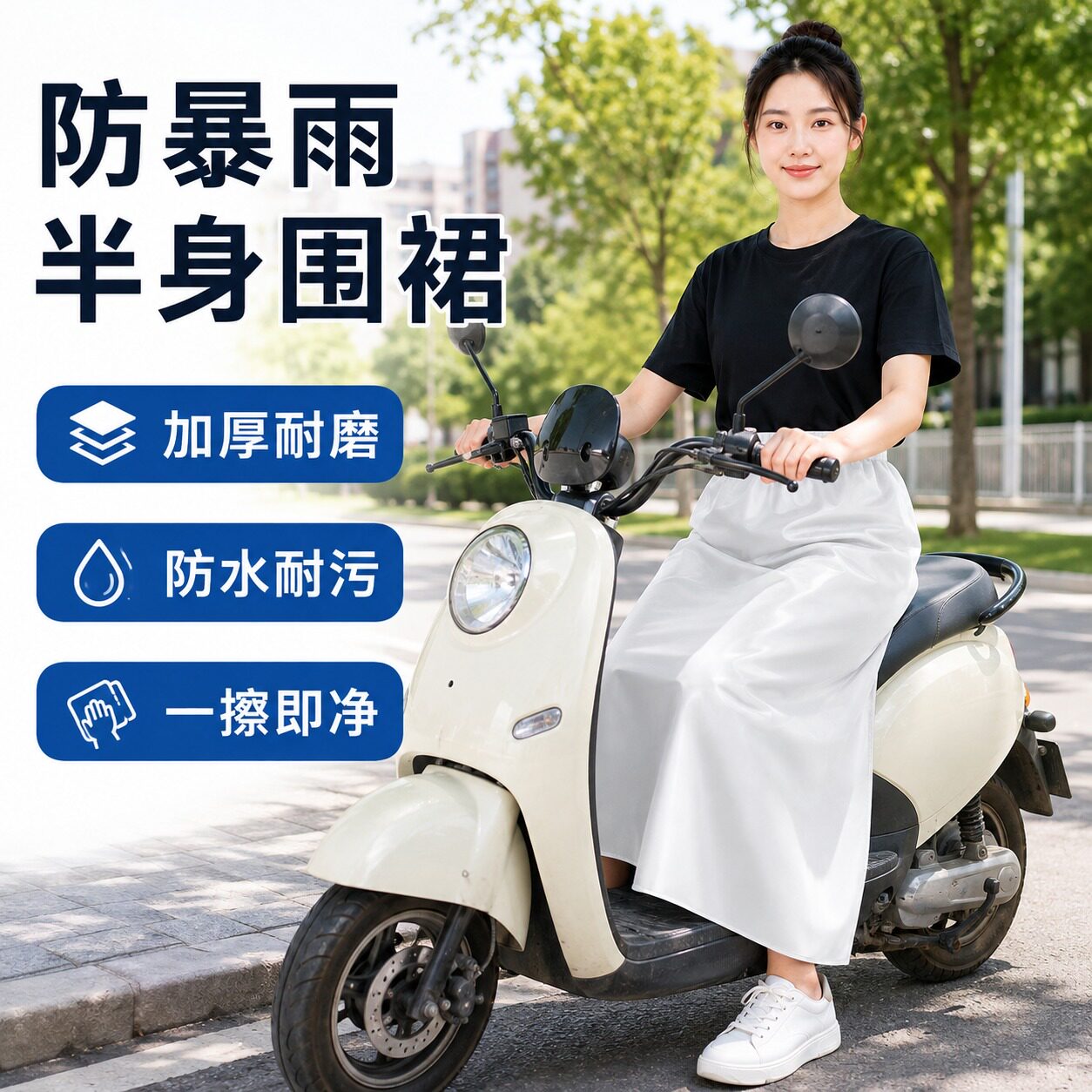 电动车围裙夏季骑车雨裙防晒防水半身裙采茶一片式遮阳护腿防走光
