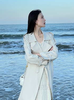 日本offcat白色风衣外套女2025春秋新款小个子气质中长款垂感大衣