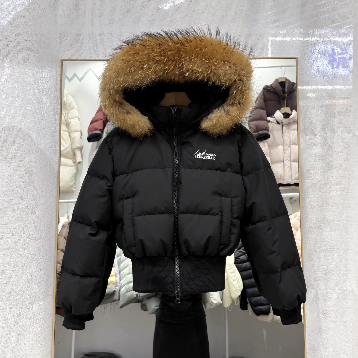 日本OFFCAT冬季新款高腰大毛领羽绒服女短款加厚保暖白鸭绒厚外套