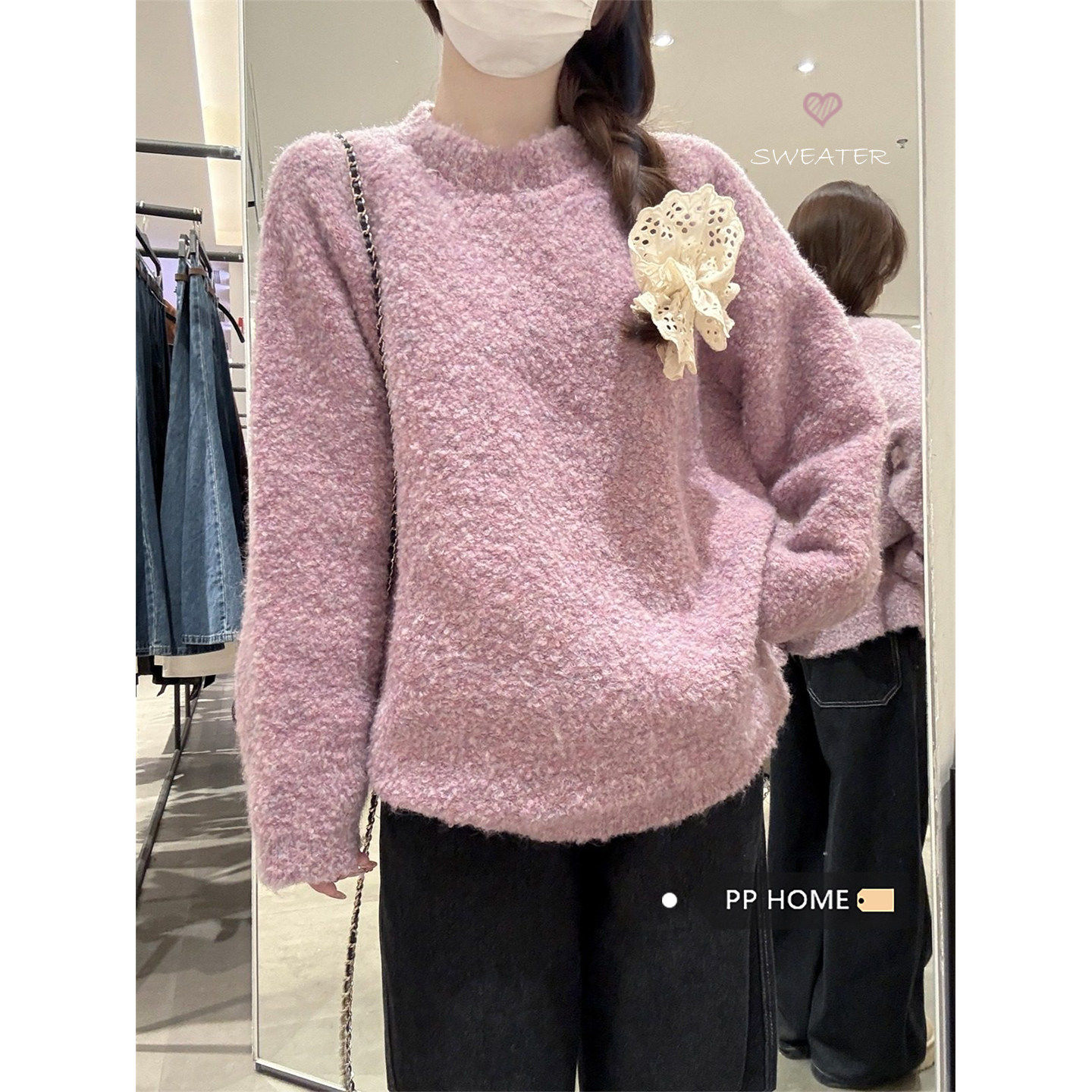 日本offcat紫色加厚保暖插肩圆领毛衣女秋冬宽松慵懒感长袖针织衫,女装/女士精品,毛针织衫,淘宝优惠券,粉丝福利购,淘宝优惠卷