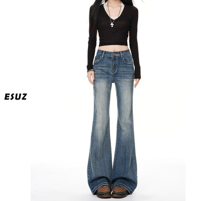 日本offcat复古微喇叭牛仔裤女加绒加厚秋冬款高腰辣妹修身显瘦弹