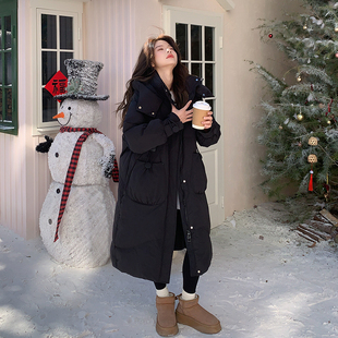 日本offcat小个子长款过膝黑色羽绒服女2025冬装新款韩系休闲显瘦