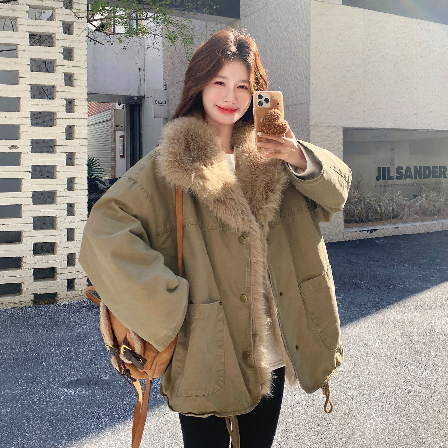 日本offcat卡其色工装派克羽绒棉服女2025冬季新款超火巨好看的韩