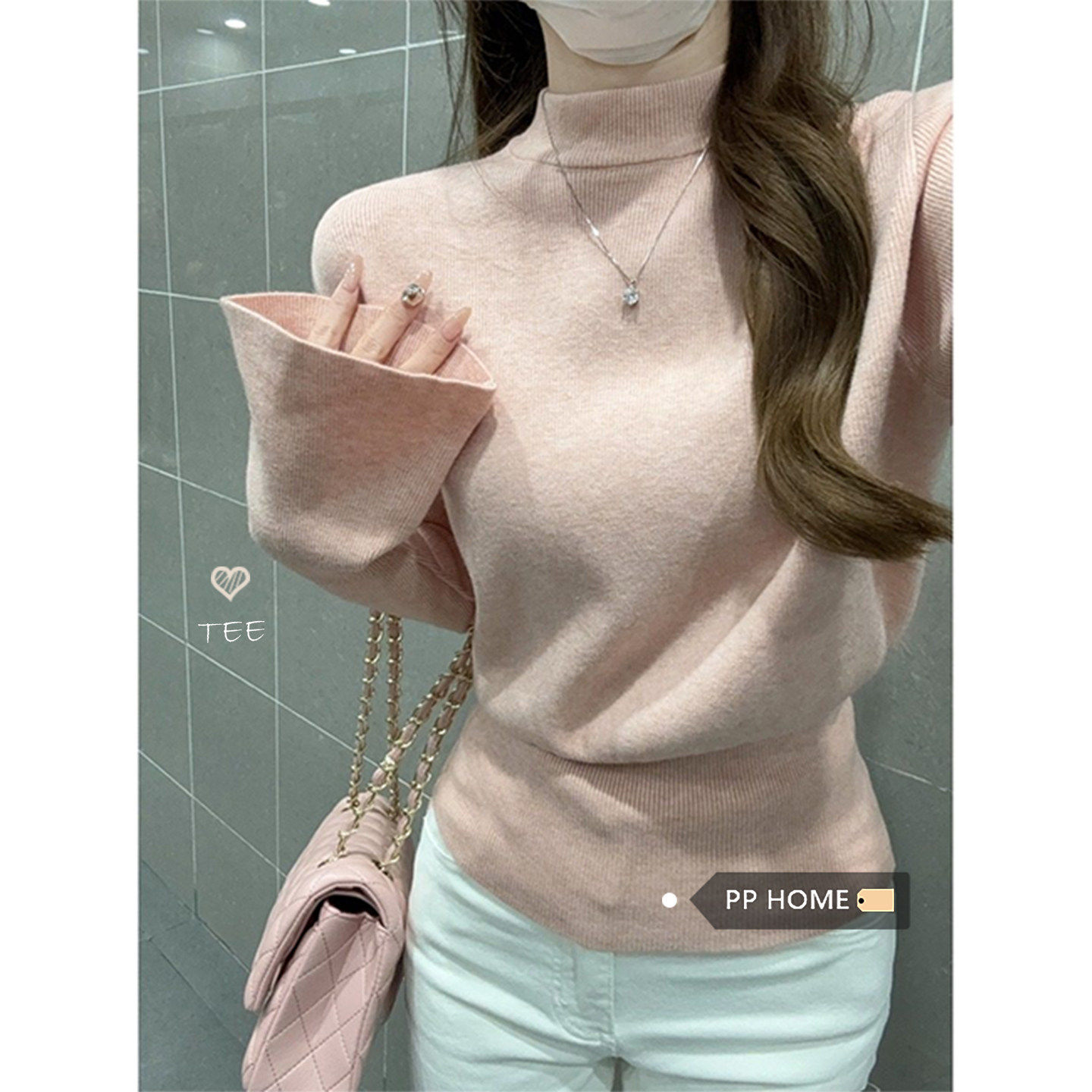 日本offcat甜美风粉色半高领喇叭袖针织衫上衣女秋冬修身显瘦内搭,女装/女士精品,毛针织衫,淘宝优惠券,粉丝福利购,淘宝优惠卷