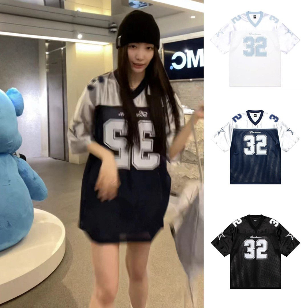 日本offcat夏新款小众美式复古V领足球32号球衣宽松休闲运动短袖T