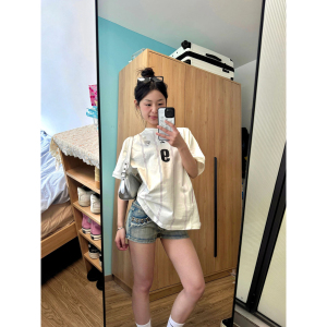 日本offcat户外运动球衣趣味短袖女美式高街条纹T夏季情侣装上衣