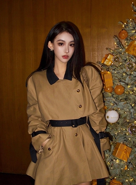 日本offcat卡其色裙摆风衣女2025秋新品气质小个子高级感中长款时