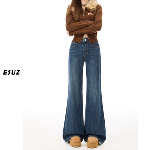 日本offcat美式复古加绒微喇叭牛仔裤女秋冬季新款梨形显瘦不贴腿