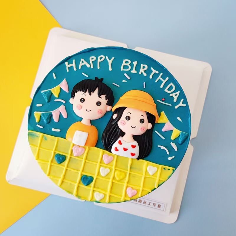 儿童蛋糕装饰情侣人偶软陶女孩生日摆件可爱黄帽子女生小公主插件