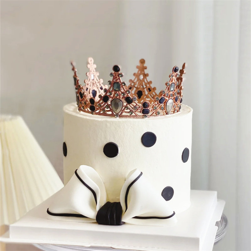 巴洛克水钻黑皇冠蛋糕装饰女王摆件女神生日装扮王冠小仙女插件