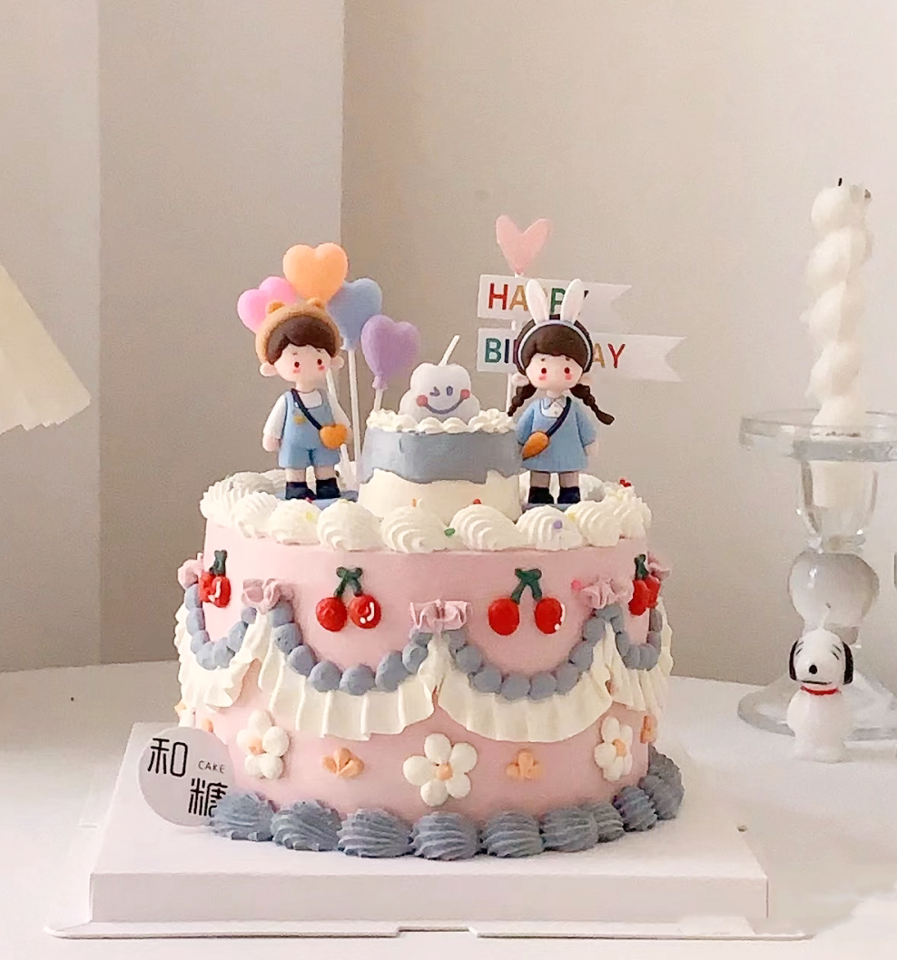 软胶小熊小兔背包男孩女孩双胞胎生日蛋糕装饰摆件情人节情侣插件