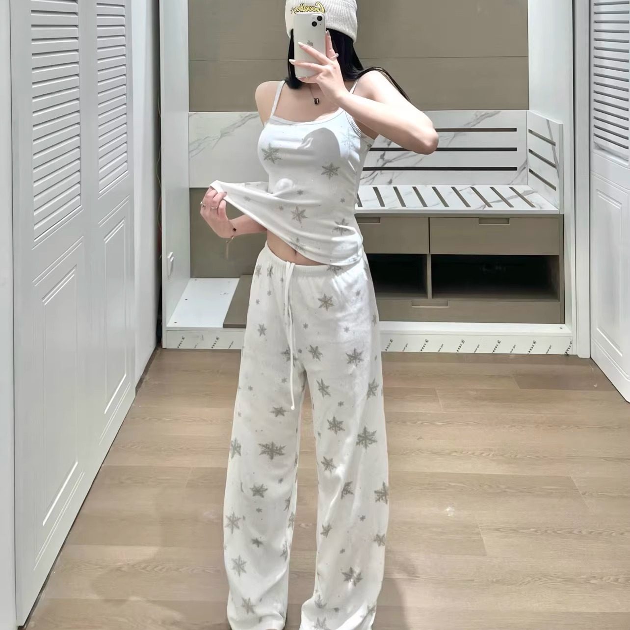 Narcos圣诞限定雪花烫钻纯欲风少女吊带背心阔腿裤套装25秋冬新款