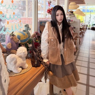 Narcos25秋冬新款 撞色拼接千鸟格短裙女学院风减龄褶皱半身裙