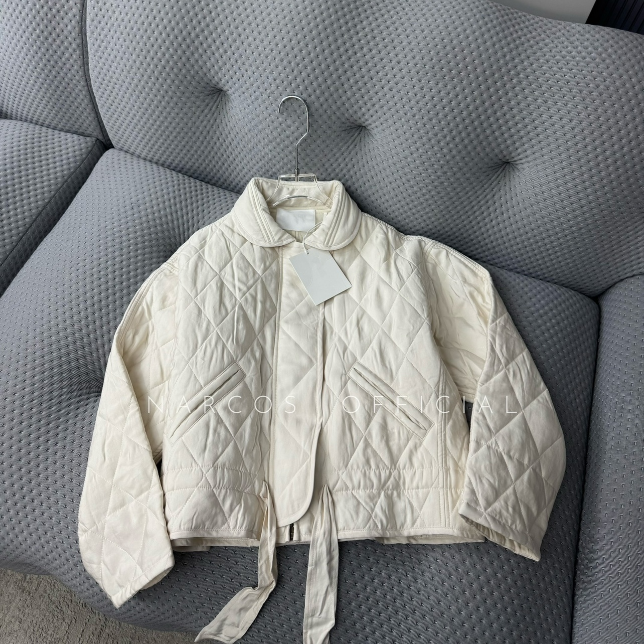 Narcos25秋冬新款 小众设计绗缝缎面系带收腰轻薄休闲棉服外套女