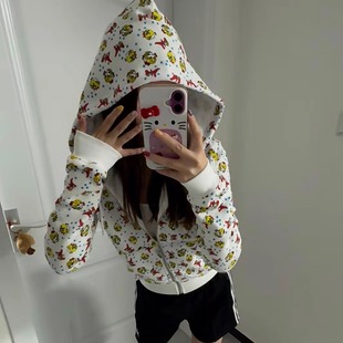 显瘦短款 Ashley卡通小女孩印花拉链连帽卫衣修身 外套 Narcos 顶版