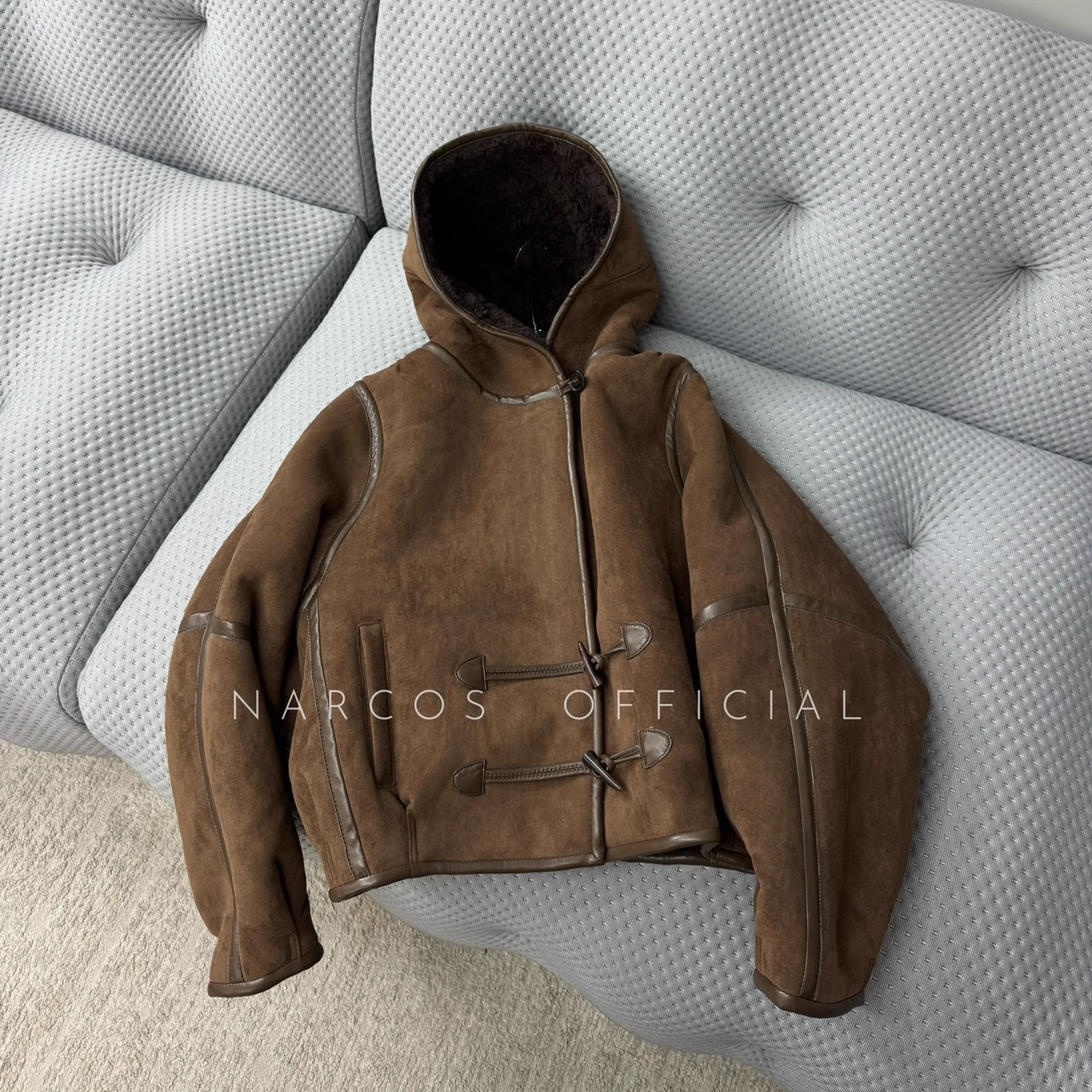 Narcos白鹿同款羊毛麂皮绒连帽外套女25秋冬新款皮毛一体短款上衣