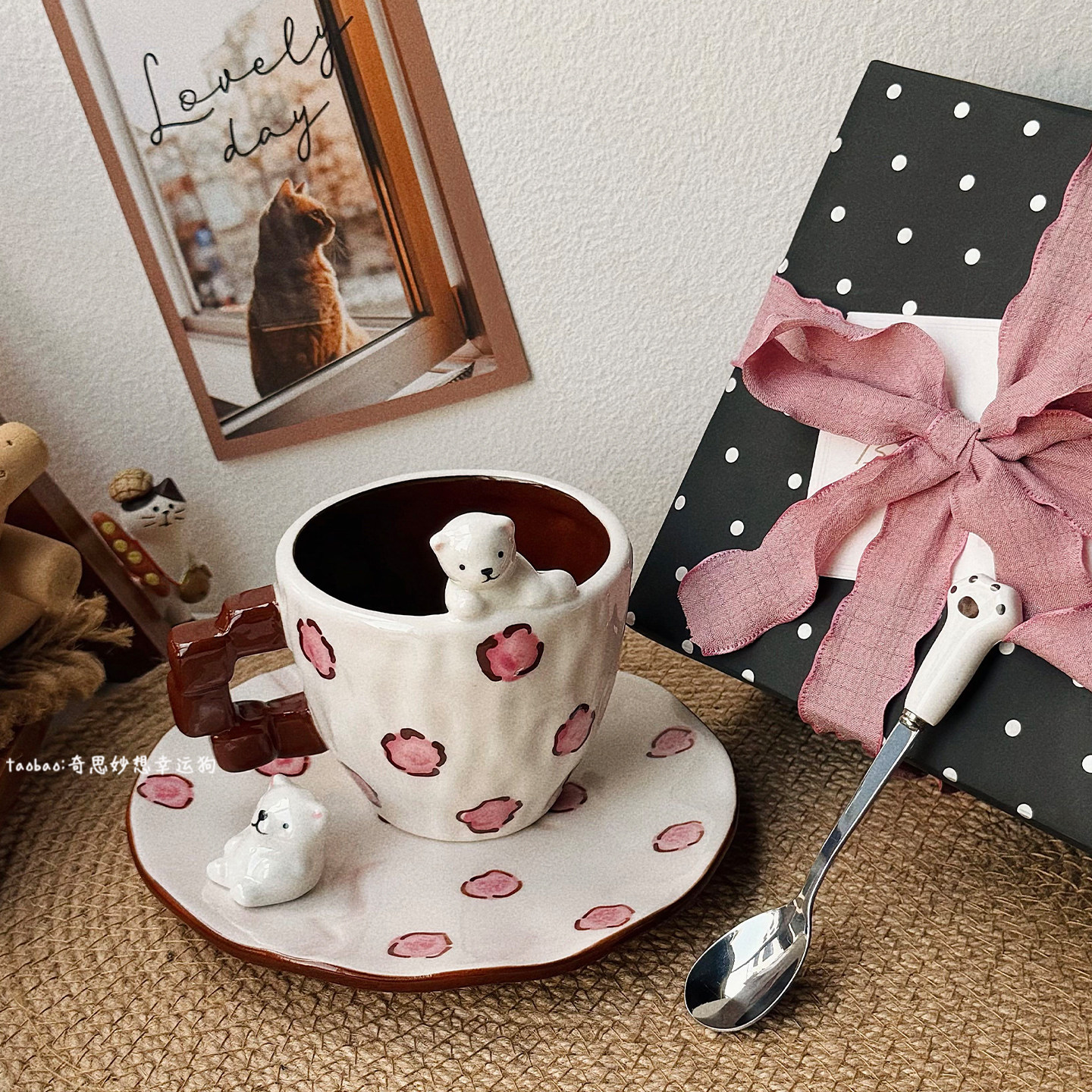 超可爱立体小熊陶瓷马克杯送女生生日礼物高颜值家用咖啡杯碟带勺,餐饮具,马克杯,淘宝优惠券,粉丝福利购,淘宝优惠卷