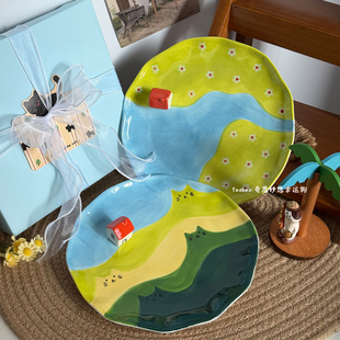 原创设计乡村田园立体小房子陶瓷盘超好看 餐具盘子送女生伴手礼