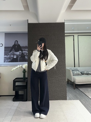 加绒深蓝色直筒阔腿牛仔裤