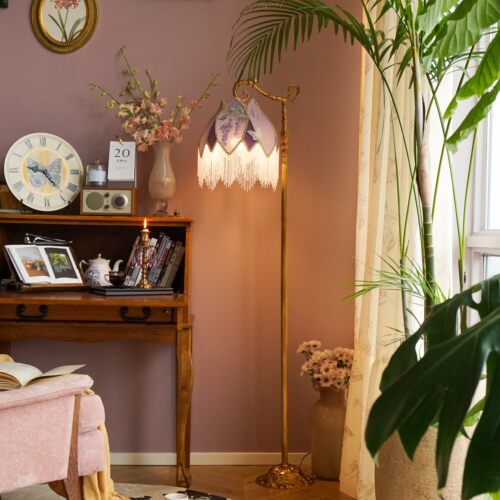 物几空间 紫藤 欧式法式复古黄铜氛围书桌卧室客厅钓鱼落地灯