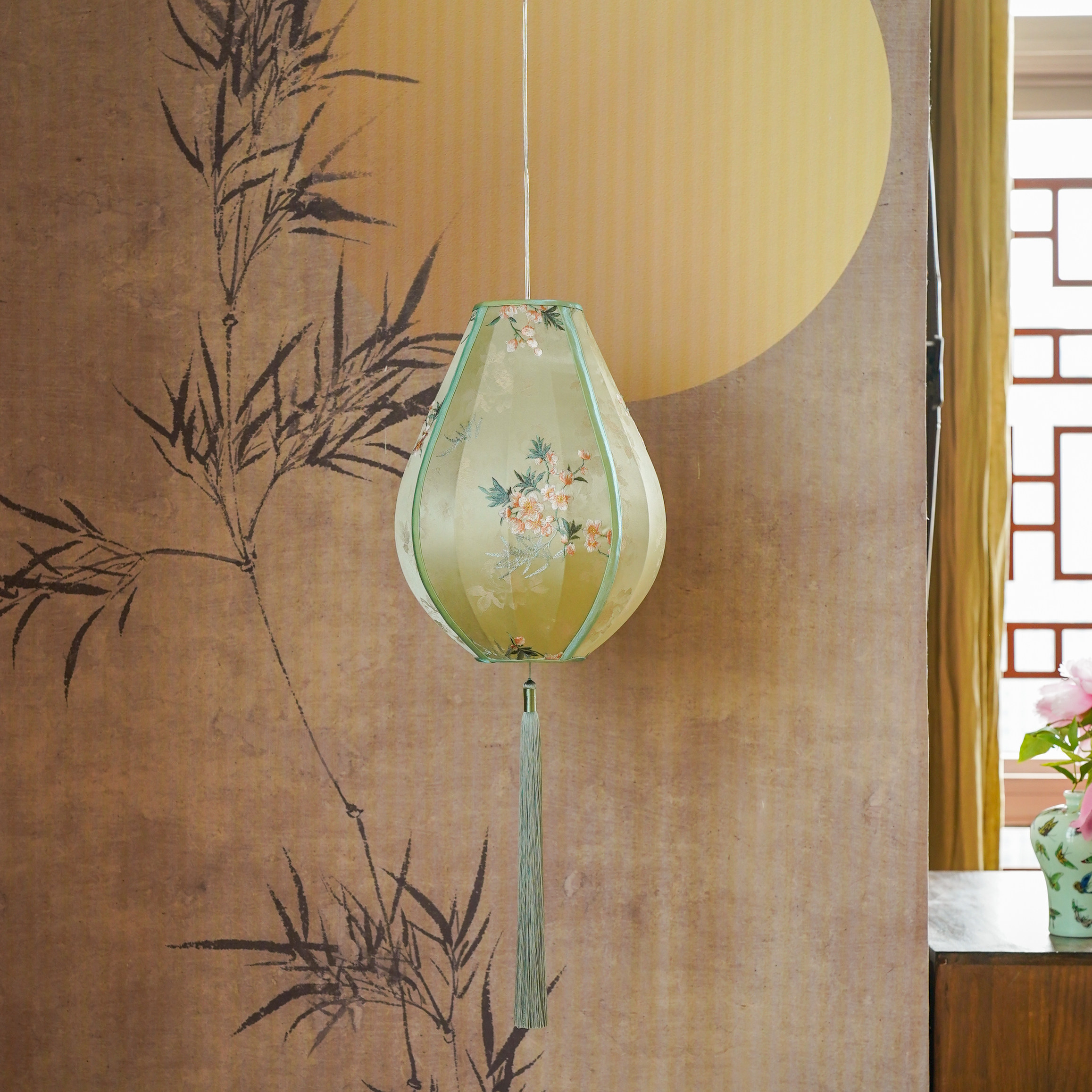 物几空间宋代美学杏花疏影中式流苏花苞灯笼布艺书房茶室玄关吊灯