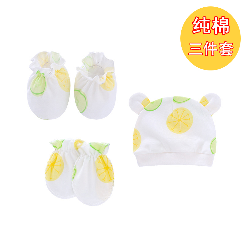 新生兒胎帽有彩防抓手套