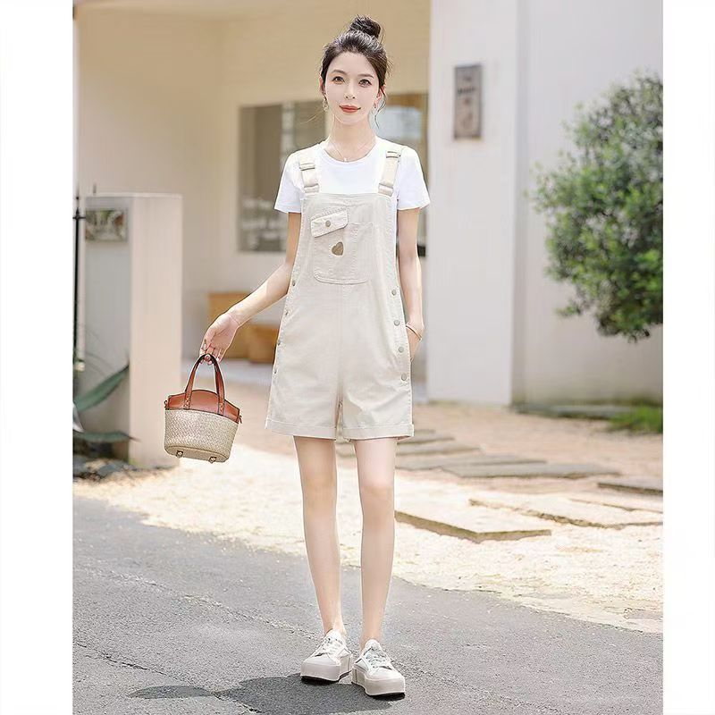 少女背带裤女2026新款夏季薄款小个子高初中女生减龄牛仔短裤套装