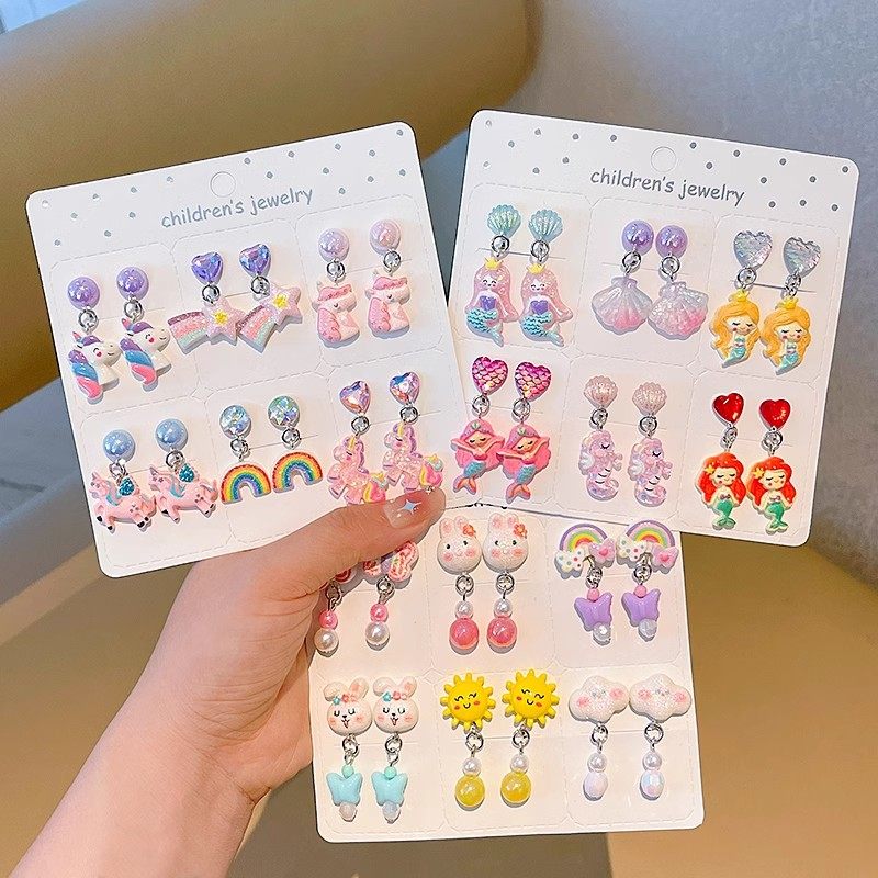 女童耳夹可爱卡通儿童耳饰小女孩公主耳坠无耳洞假耳环不伤耳饰品