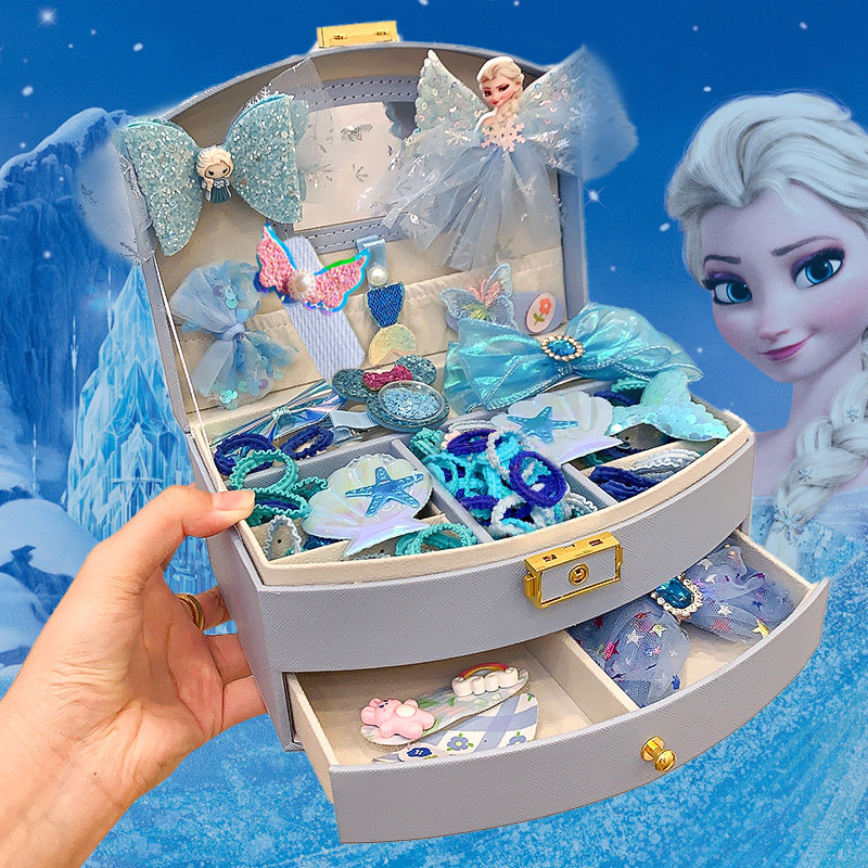 女孩子生日礼物艾莎公主首饰盒冰雪奇缘儿童发饰礼盒女童化妆套盒