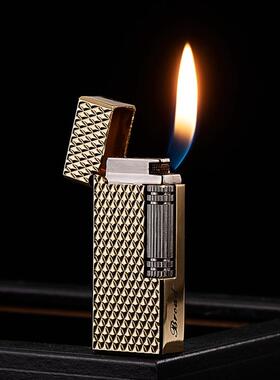 BD309时尚星空菱格编织精雕龙金属侧滑砂轮明火充气打火机