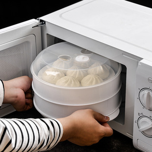 冰箱冷藏笼子 家用微波炉塑料蒸笼 圆形带盖鸡蛋馒头包子加热蒸笼