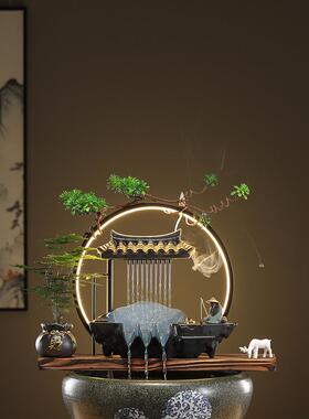 灯圈陶瓷自动循环水鱼缸流水增氧过滤器摆件鱼盆喷泉室内家用造景