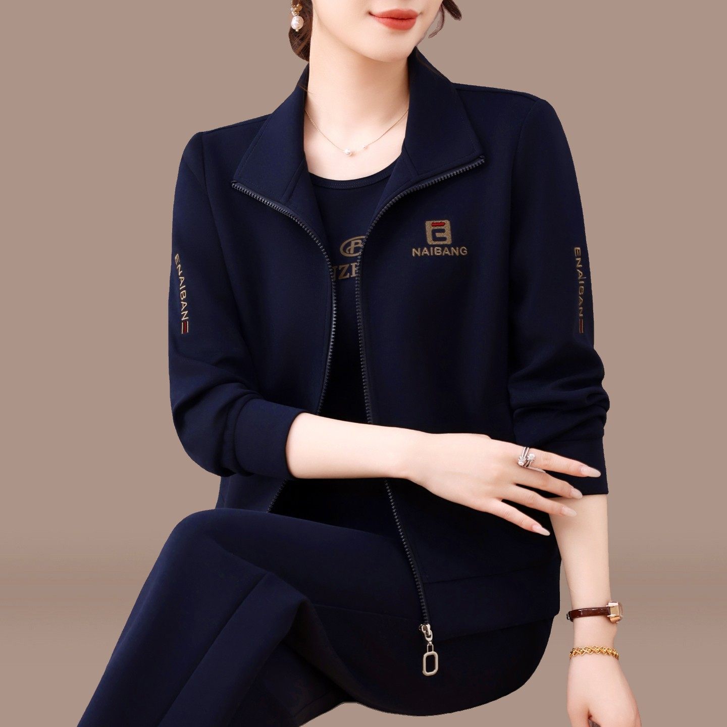 官网迈耐克斯运动套装女士春秋品牌妈妈长袖开衫外套减龄宽松跑步