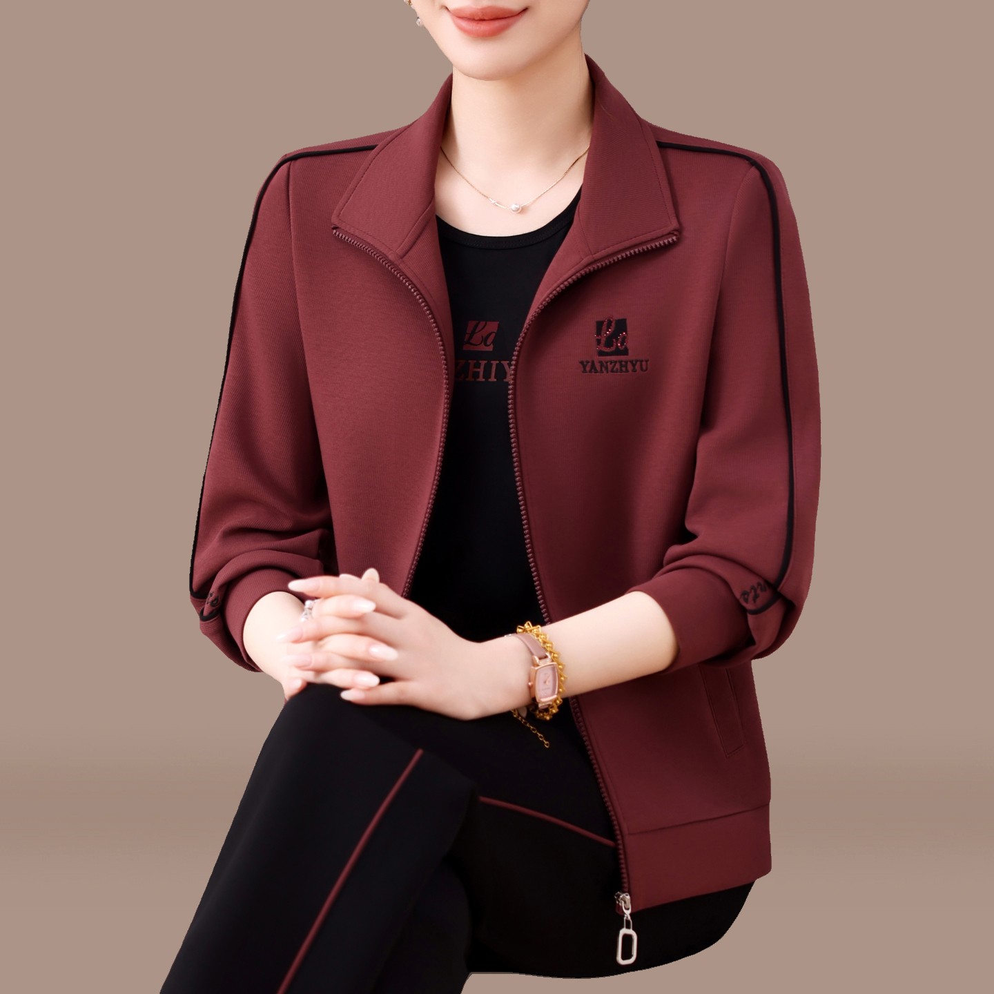 官网迈耐克斯运动套装女士春秋季妈妈长袖外套宽松减龄大码休闲服