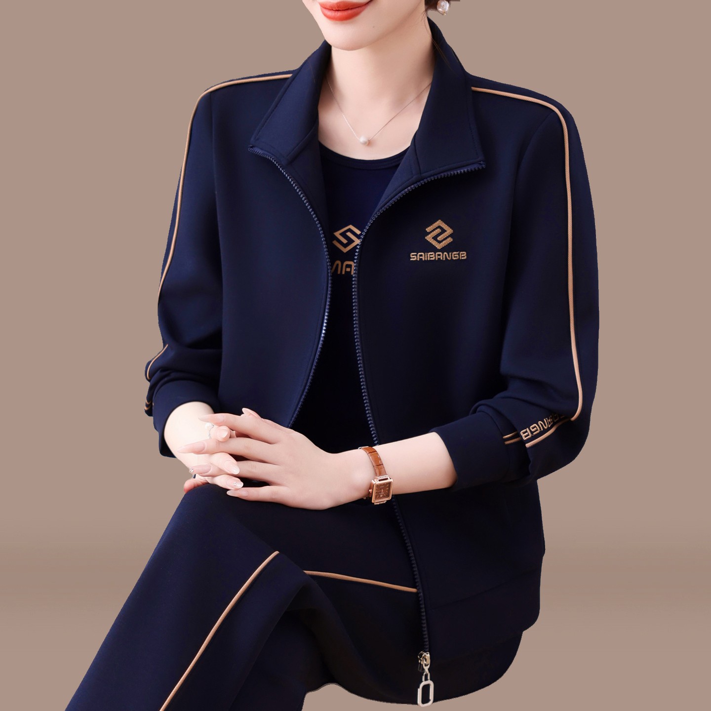 官网迈耐克斯妈妈长袖外套女士春秋减龄中年运动服套装宽松跑步服