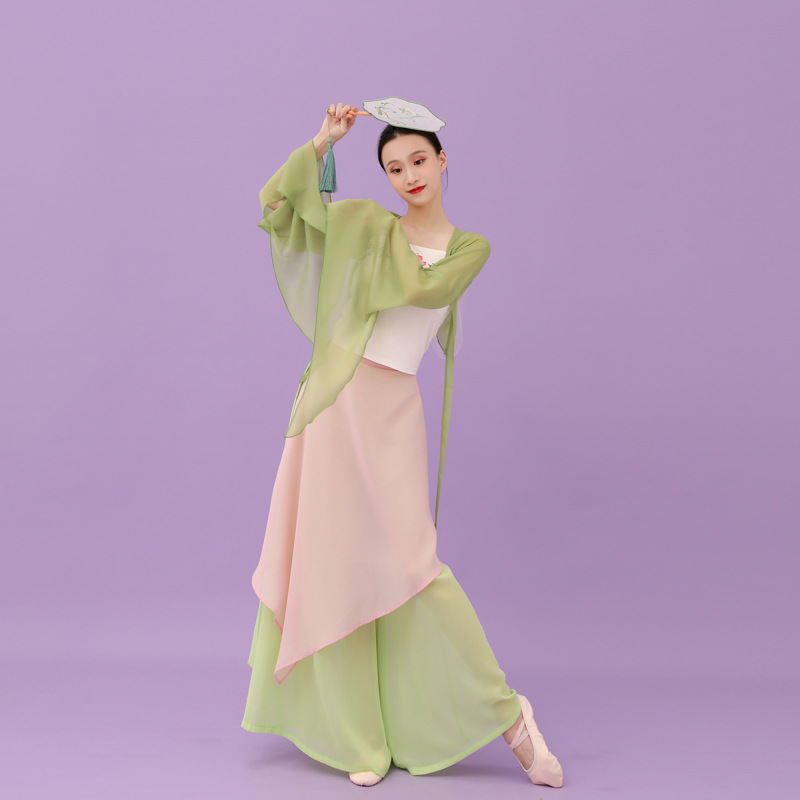 日本无印MUJIE古典舞舞蹈服装女套装渐变色飘逸仙气表演服中国民