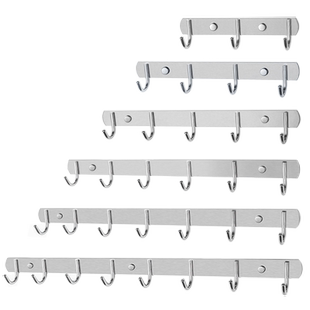 不锈钢连排挂钩厨房墙壁排钩浴室挂衣架挂勾免打孔强承重一排钩