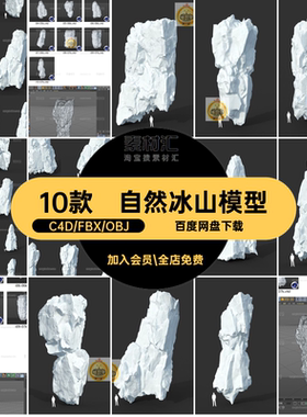 10个自然冰山岩石山川山体C4D模型3D立体素材fbx文件obj格式C2336