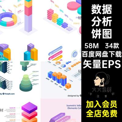 34款信息统计图表等距商务矢量图饼图立体数据分析矢量EPS柱形图