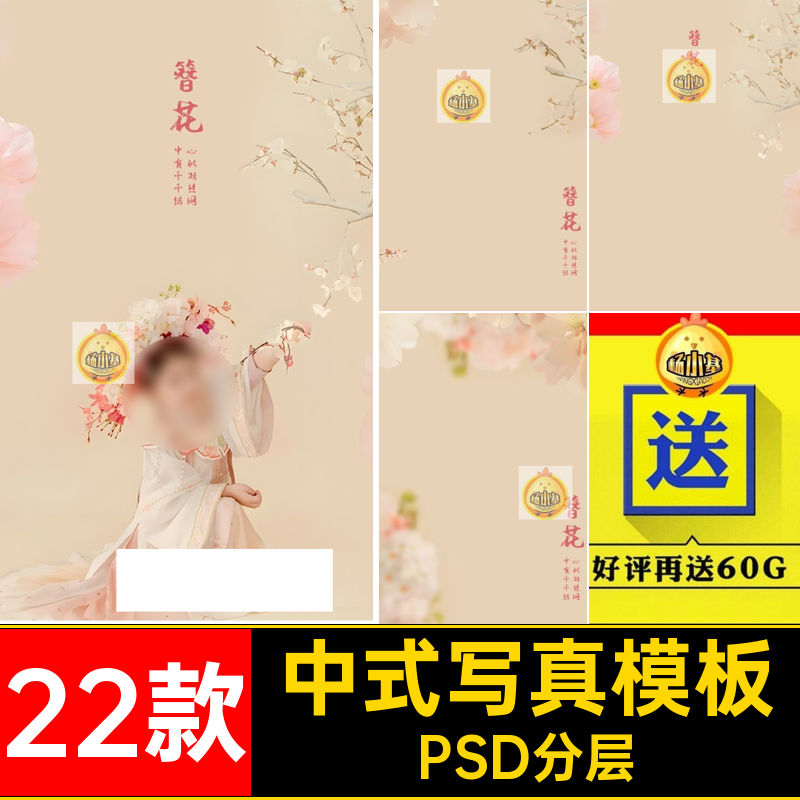 古风中式汉服赵丽颖同款簪花女写真照设计PSD模板后期PS修图素材