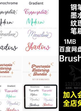 钢笔墨水纹理笔刷Brushset线条链子钢笔写字Procreate笔刷合集