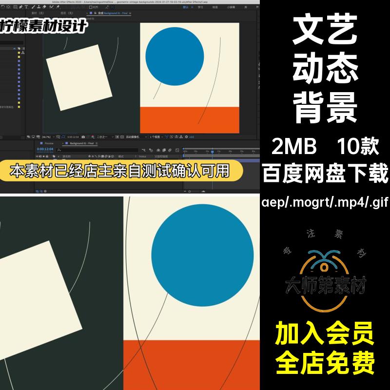 10款大气动态背景艺术线条AEPR文动画素材MP4GIF优雅源文件简约