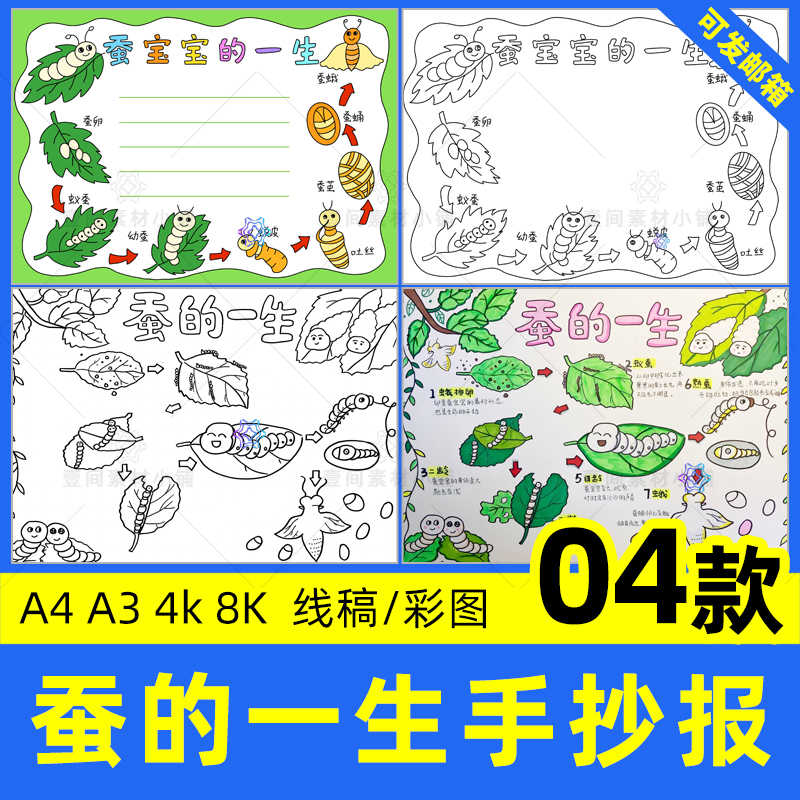 蚕的一生手抄报小学生自然笔记蚕的生长过程观察日记线稿电子小报