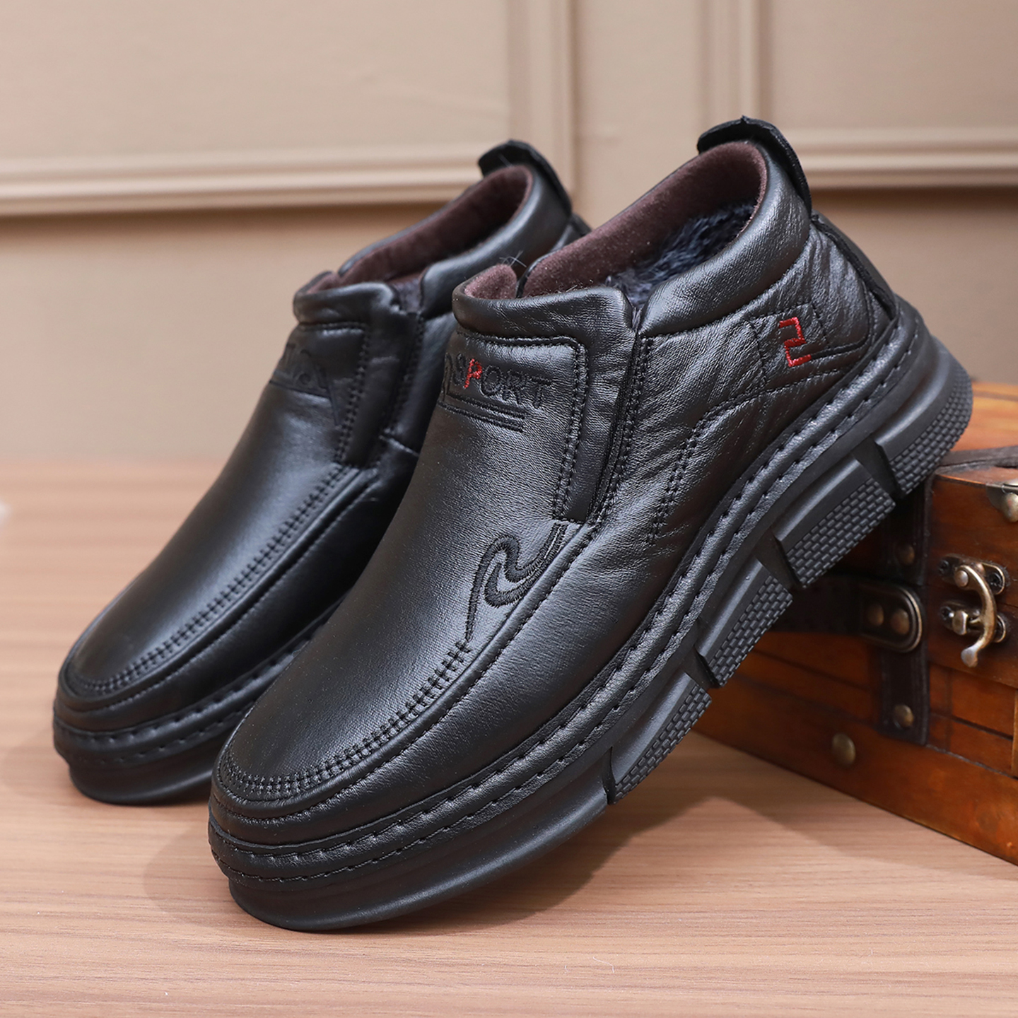 老北京布鞋男中老年加绒保暖