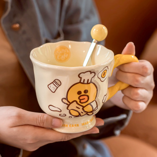 莎莉尼马克杯可爱情侣水杯家用陶瓷早餐咖啡杯女生日礼物高脚杯子