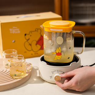 可爱冷水壶家用耐高温煮花果茶养生壶礼盒 维尼熊玻璃泡茶壶杯套装
