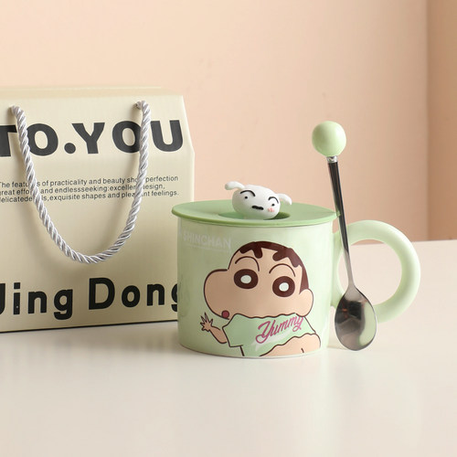 蜡笔小新系列礼物可爱带盖马克杯